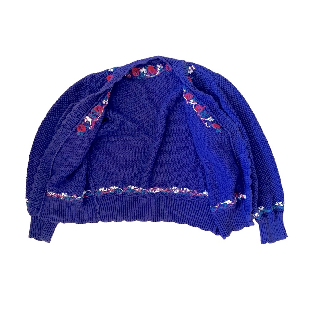 Granny’s blue and rose hand knit cardigan size small with scallop edge